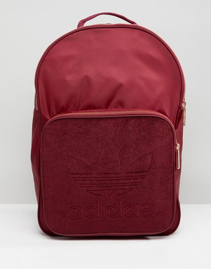 Adidas Originals Classic Backpack In Burgundy With Rose Gold Hardware - Red