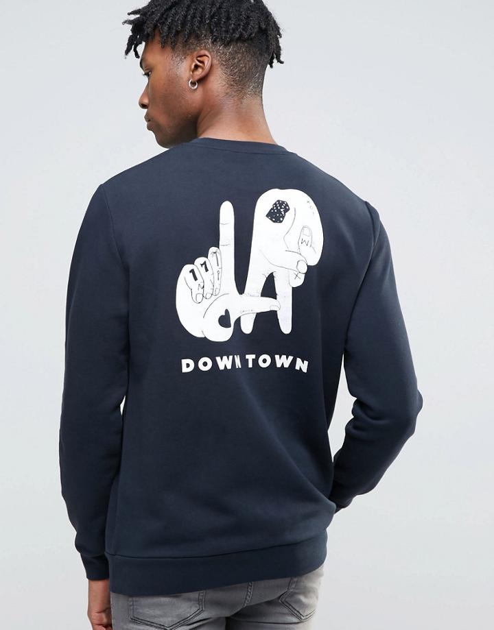 Asos Oversized Longline Sweatshirt With Back & Chest Print - Navy