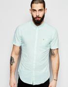 Farah Shirt With Seersucker Stripe Slim Fit Short Sleeves - Green