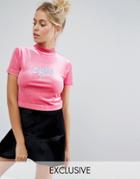 Lazy Oaf Valentines Exclusive Don't Touch Velvet T-shirt - Pink