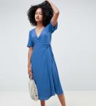 New Look Midi Wrap Dress-blue