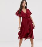 Asos Design Midi Dress With Cape Back And Dipped Hem - Red