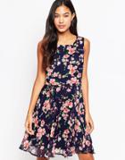 Iska Floral Print Dress With Tie Belt - Navy