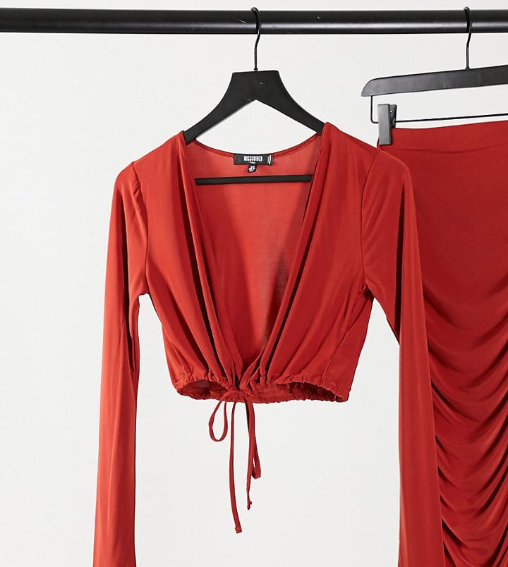 Missguided Tall Set Slinky Plunge Crop Top In Burgundy-red