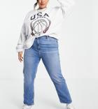 Asos Design Curve Sassy High Rise Cigarette Jeans In Bright Mid Wash-blues