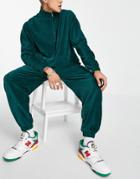 Asos Design Oversized Sweatpants In Ribbed Velour Deep Green - Part Of A Set