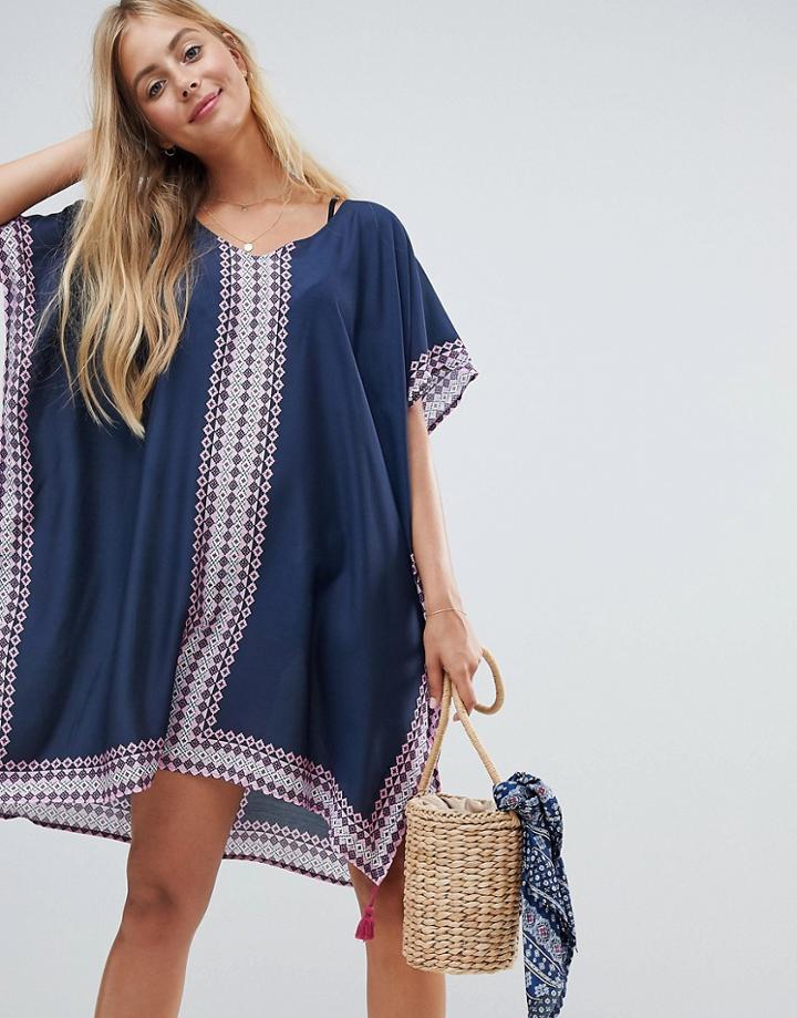 Seafolly Moonflower Border Caftan - Navy