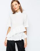 Asos High Neck Ruffle Tiered Top With Short Sleeve - Ivory