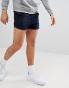 Asos Design Jersey Runner Shorts In Navy With Burgundy Piping - Red