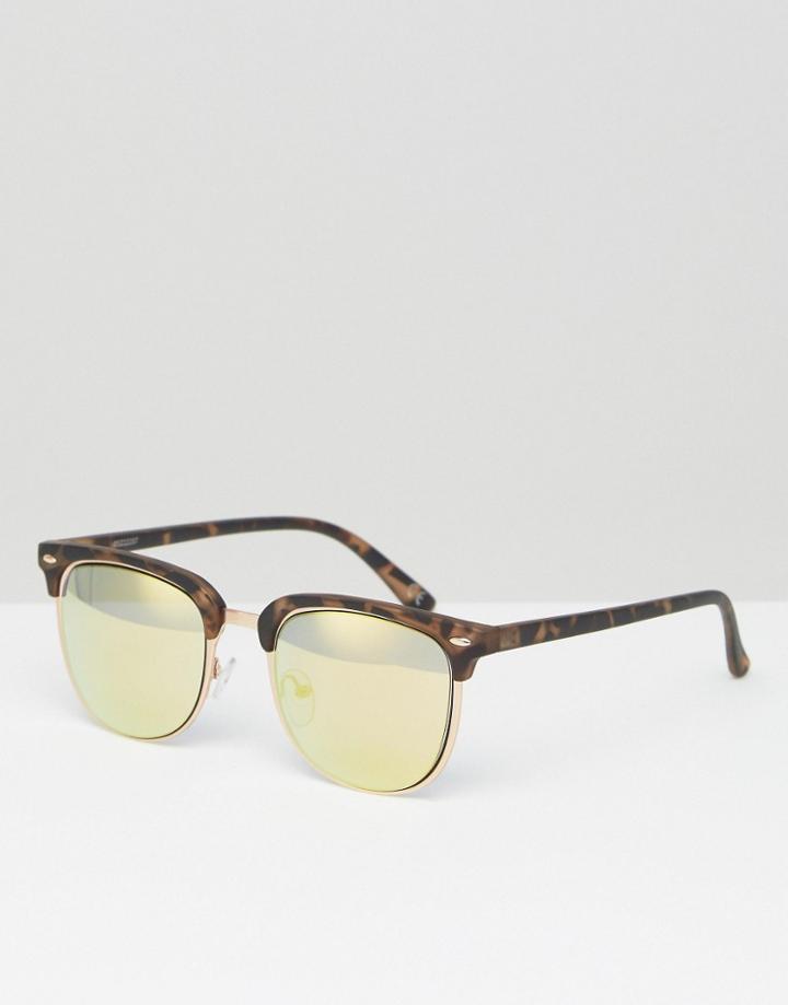 Asos Retro Sunglasses In Matt Tortoiseshell With Gold Flash Lens - Bro