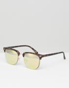 Asos Retro Sunglasses In Matt Tortoiseshell With Gold Flash Lens - Bro