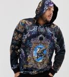 Asos Design Plus Hoodie In Velour With Baroque Print - Multi