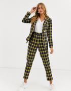 Heartbreak Tailored Peg Leg Pants In Navy And Yellow Check