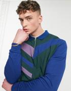 Asos Design Relaxed Long Sleeve Polo Shirt In Color Block-green