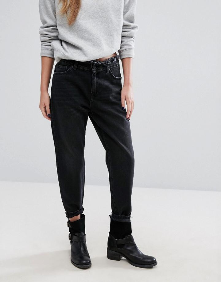 Only Frayed Waist Boyfriend Jeans - Black
