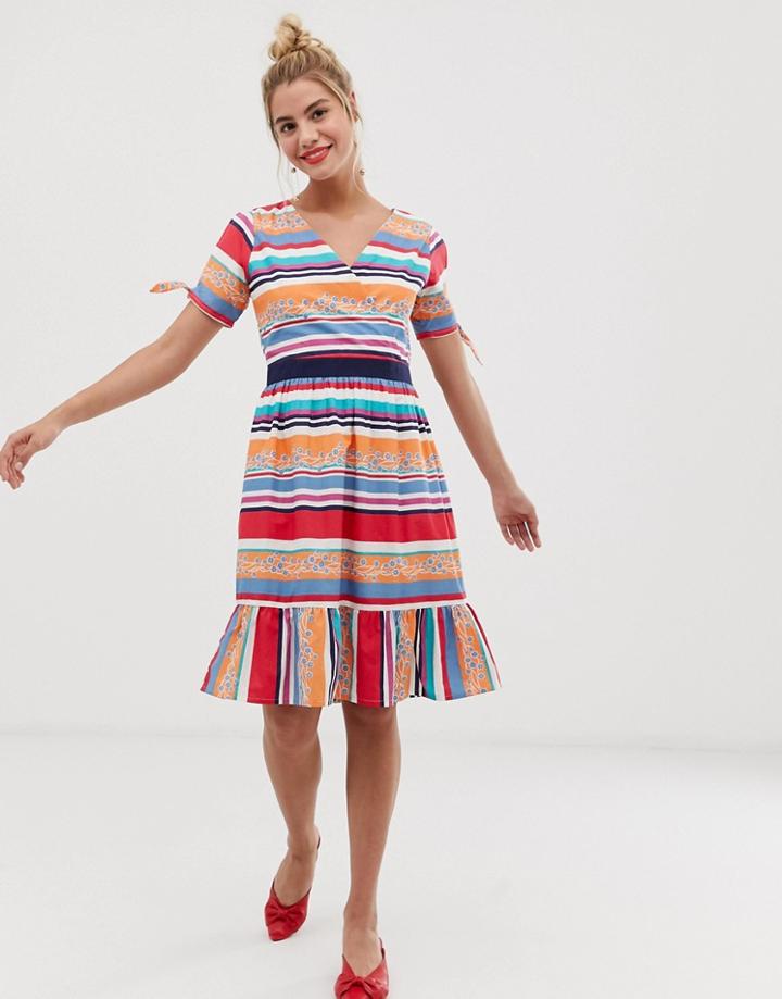 Yumi Skater Dress In Bold Stripe Print - Multi