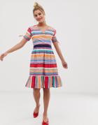 Yumi Skater Dress In Bold Stripe Print - Multi