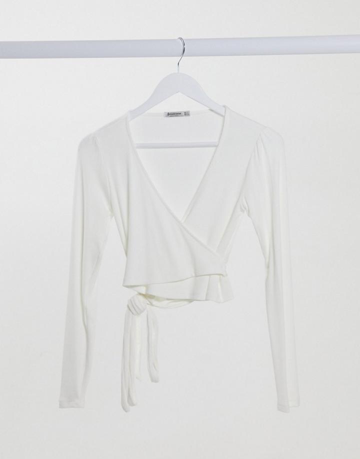 Stradivarius Wrap Front Jersey Top In White