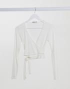 Stradivarius Wrap Front Jersey Top In White
