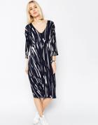 Asos White Jersey V-neck Midi Dress In Scribble Print - Multi