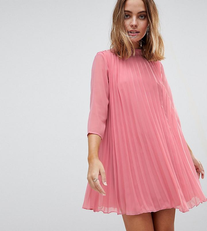 Asos Petite Pleated Trapeze Mini Dress - Green
