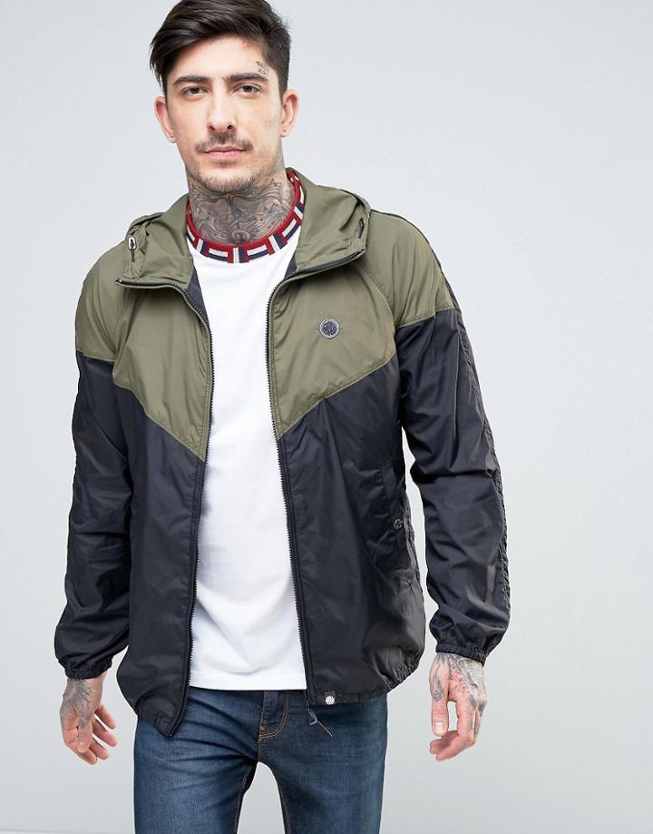 Pretty Green Reedbank Jacket Hooded Windrunner In Black/green - Green