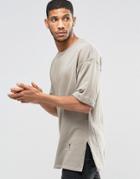 Religion Crew Neck T-shirt With Oversized Drop Shoulder Detail - Modern Khaki