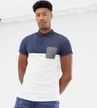 Asos Design Tall Polo Shirt With Contrast Yoke And Pocket With Roll Sleeve In Navy - Navy