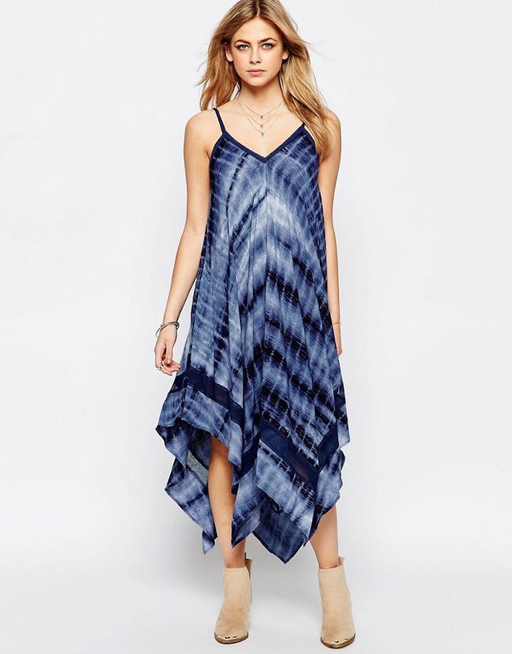 Hazel Tie Dye Hanky Hem Maxi Dress - Navy