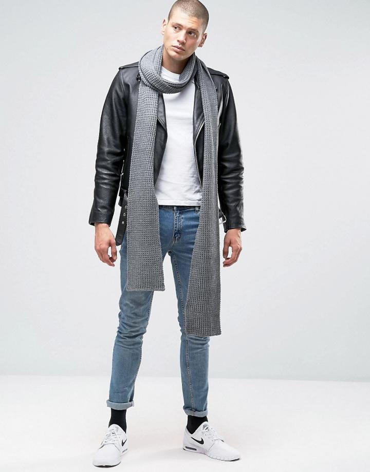 Asos Longline Scarf In Gray Texture - Gray