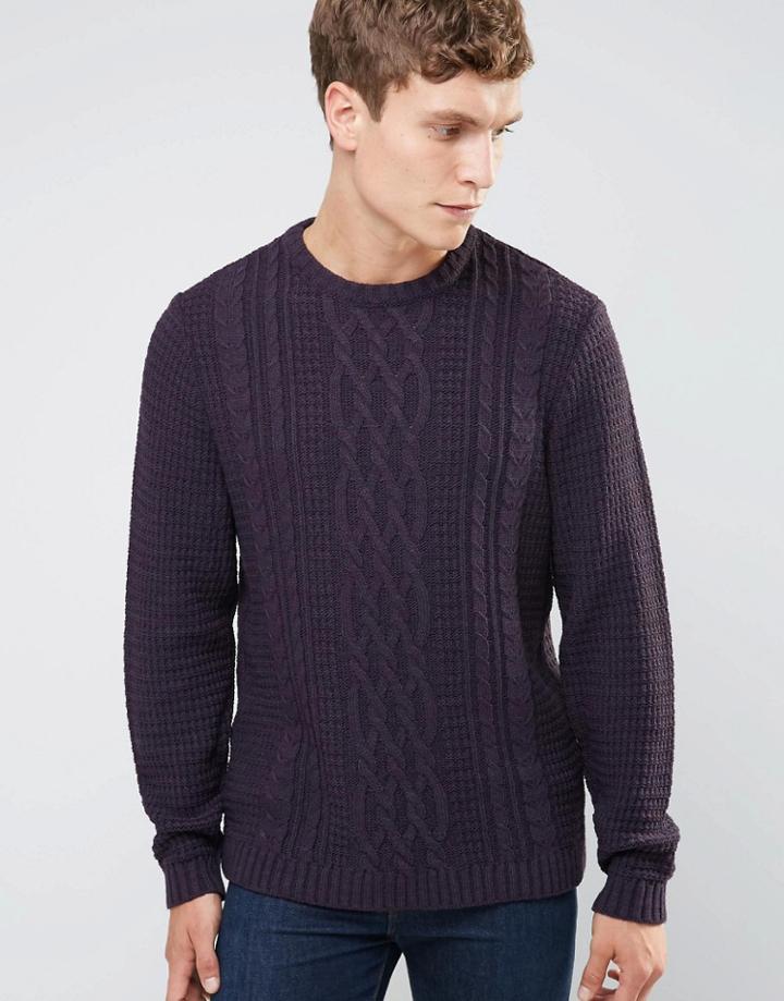 Asos Cable Sweater In Soft Yarn - Purple