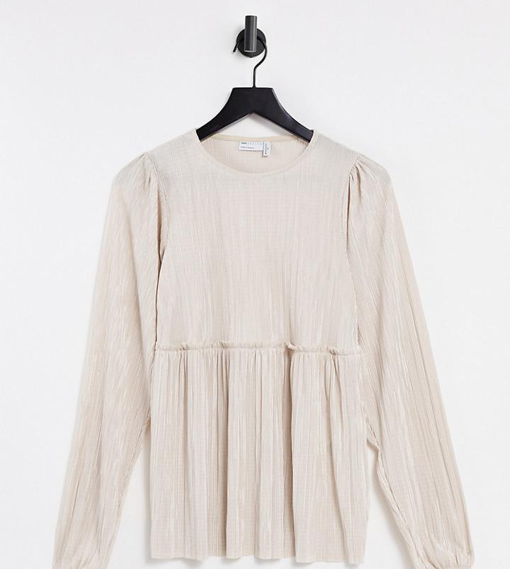 Asos Design Tall Plisse Smock Top In Pine-neutral