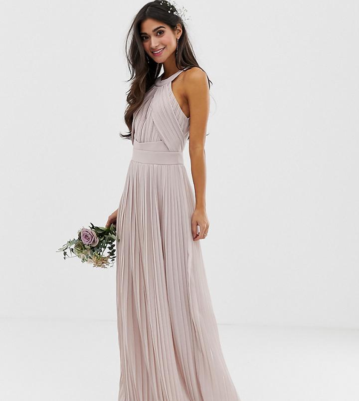 Tfnc Petite Bridesmaid Exclusive Pleated Maxi Dress In Taupe - Brown