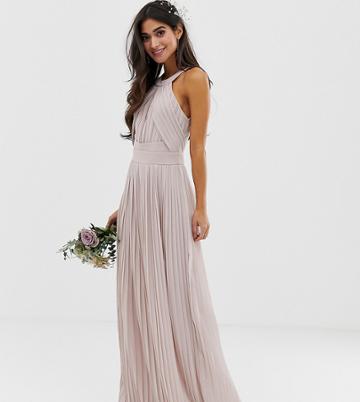 Tfnc Petite Bridesmaid Exclusive Pleated Maxi Dress In Taupe - Brown