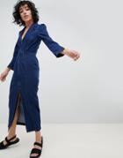 Asos Design Denim Blazer Dress In Indigo - Blue