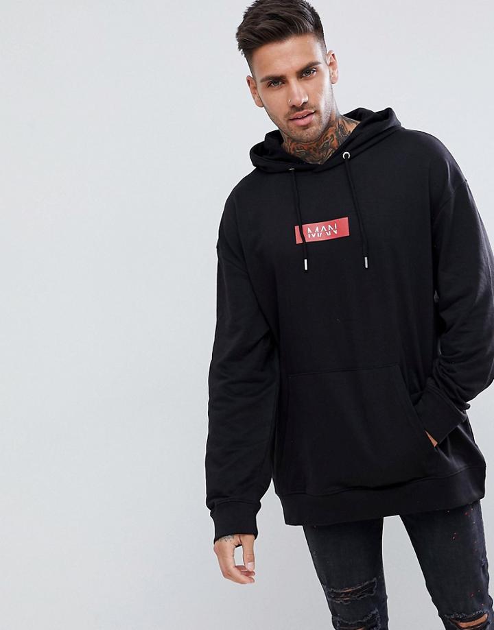 Boohooman Oversized Hoodie With Man Print In Black - Black