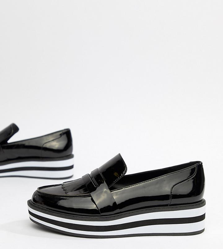 Monki Stripe Platform Loafer In Patent Black