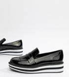 Monki Stripe Platform Loafer In Patent Black