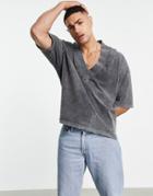 Asos Design Oversized T-shirt In Gray Acid Wash With V-neck-grey