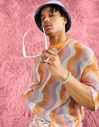 Asos Design Oversized T-shirt In Multi Color Printed Mesh - Multi