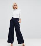 Asos Petite The Wide Leg Pants With Pleat Detail - Navy
