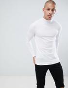 Asos Design Muscle Fit Turtleneck Sweater In White - White