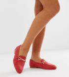 Asos Design Wide Fit Moment Leather Loafers In Coral-orange