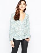 Love Button Up Blouse In Small Floral Print - Blue Floral