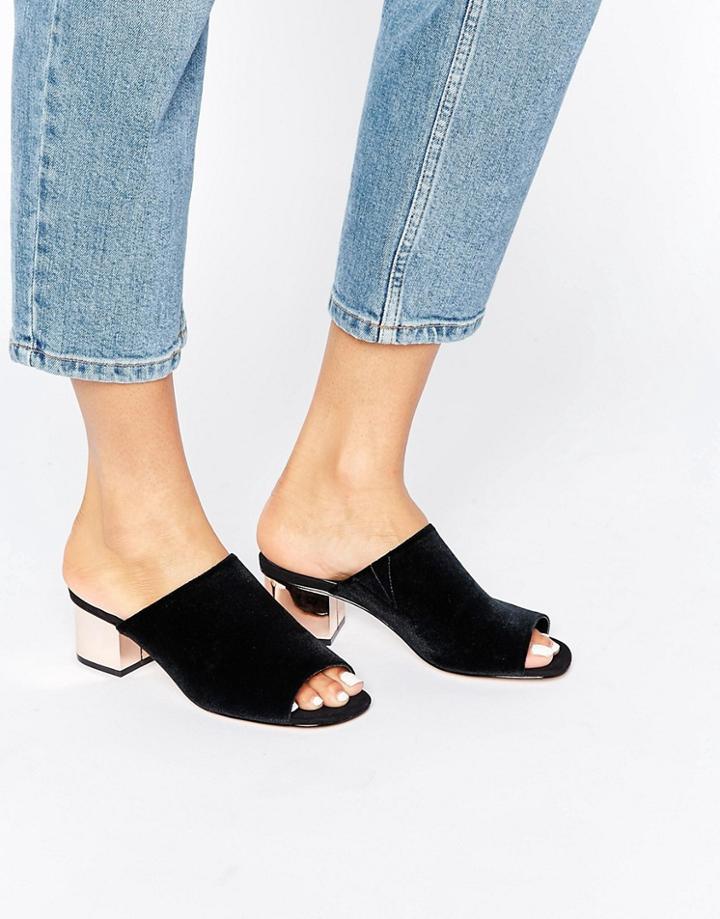 Asos Hugo Velvet Block Heeled Mules - Black