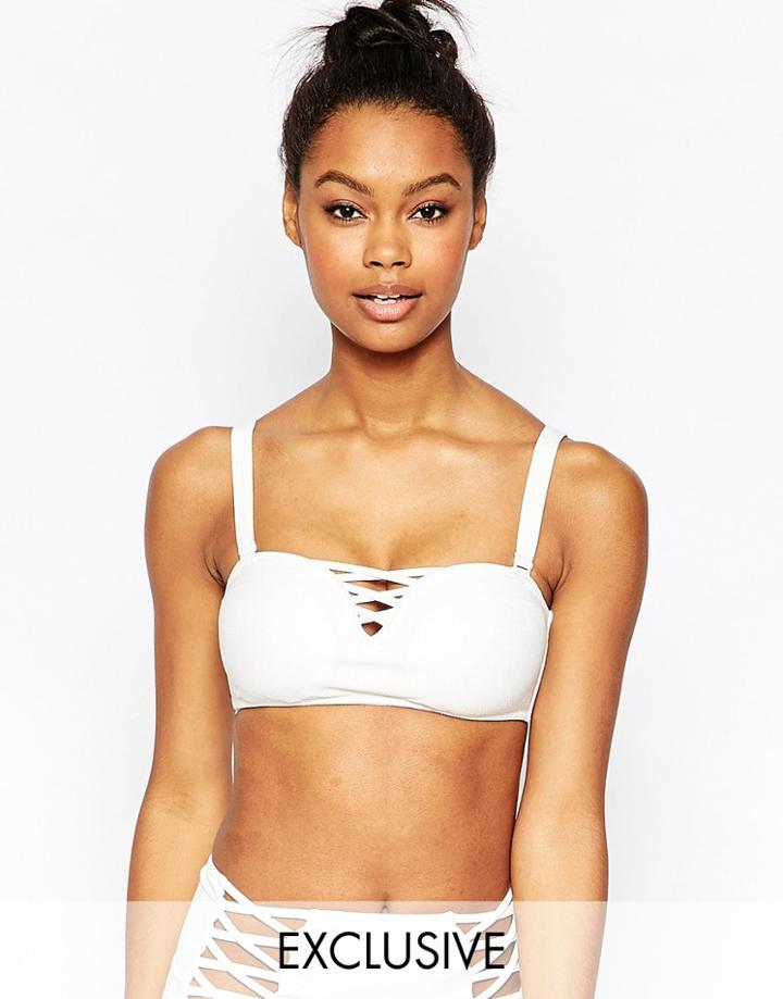 Wolf & Whistle Lattice Bandeau Bikini Top B-f - White