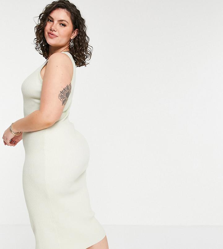 Missguided Plus Ribbed Midi Dress In Cream - Part Of A Set-white
