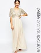 John Zack Petite Embellished Bodice Maxi Dress With Tulle Skirt - Cream