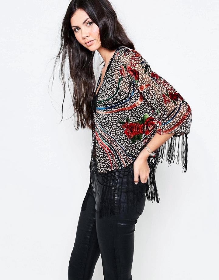 Jayley Festival Cropped Velvet Devore Kimono - Multi