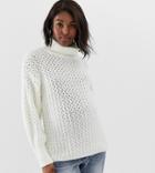 Asos Design Maternity Stitch Detail Roll Neck Sweater-cream